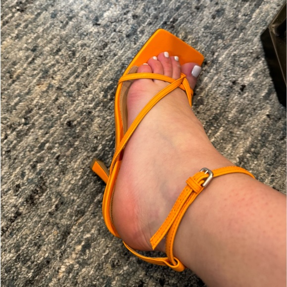 Bottega Veneta Orange Stretch Heeled Sandals - Picture 6 of 8